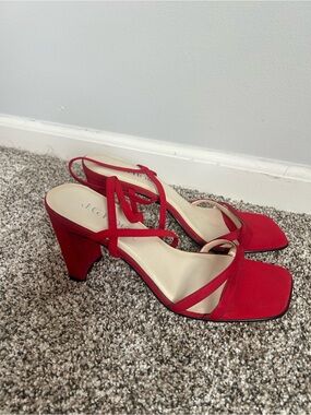 J. Crew Red Strappy Block Heel Sandals